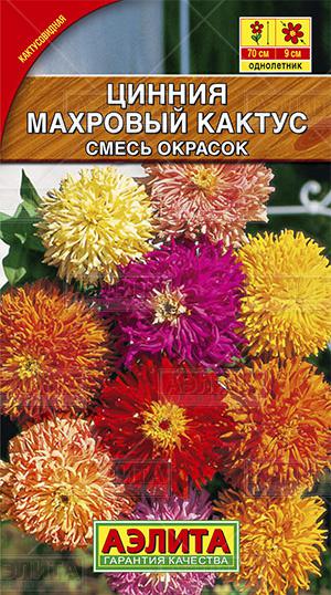Цинния Махровый кактус, смесь окрасок ф.п.0,3г